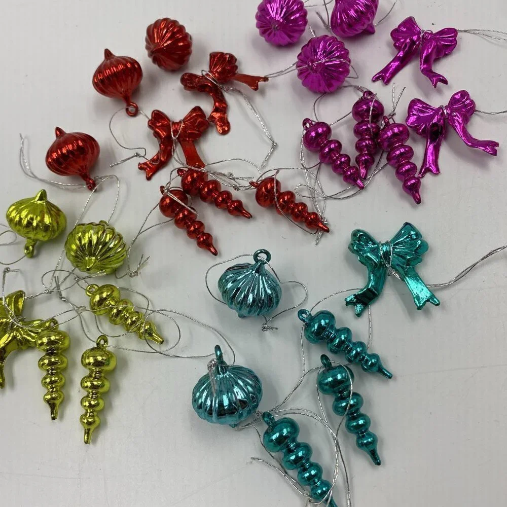 Mini Holiday Ornaments Beads & Baubles 28 pieces  Red Blue Green Gold Under 1
